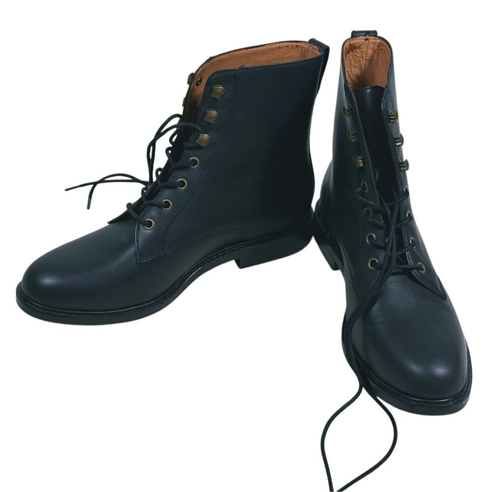 Madewell Kellie Lace Up Leather Combat Boots Size 8 Black Moto Grunge Biker 90s - Picture 3 of 13